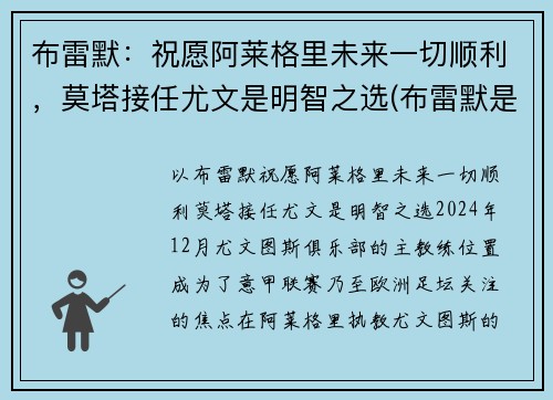 布雷默：祝愿阿莱格里未来一切顺利，莫塔接任尤文是明智之选(布雷默是谁)