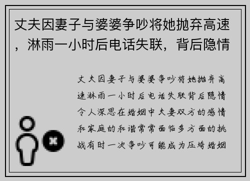 丈夫因妻子与婆婆争吵将她抛弃高速，淋雨一小时后电话失联，背后隐情令人深思