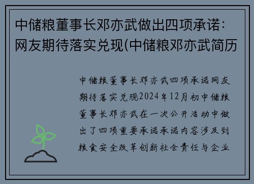 中储粮董事长邓亦武做出四项承诺：网友期待落实兑现(中储粮邓亦武简历)
